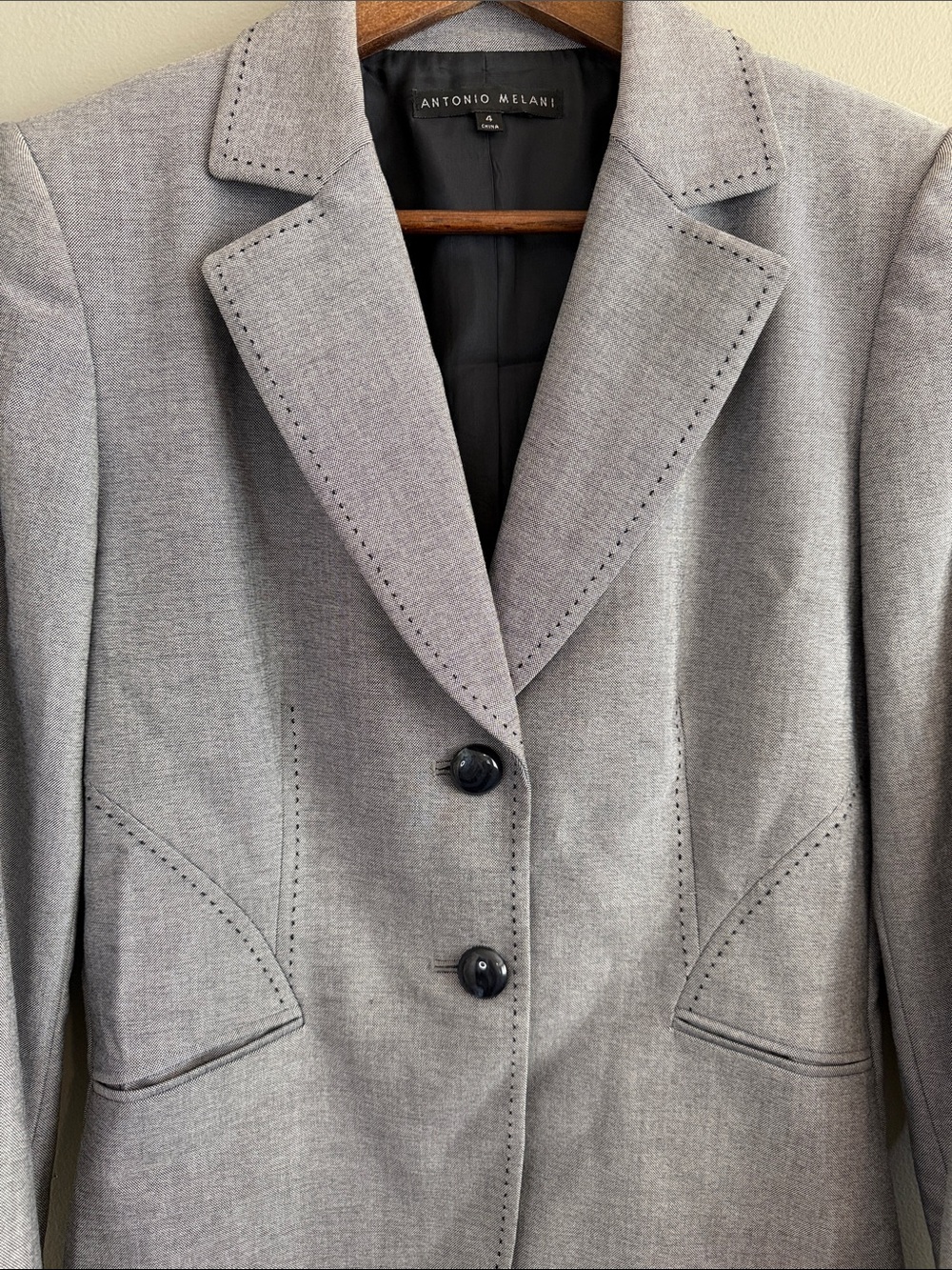 Antonio Melani Blazer Size 4 Gray Tailored Pick Stitch Career Jacket - Picture 4 of 9